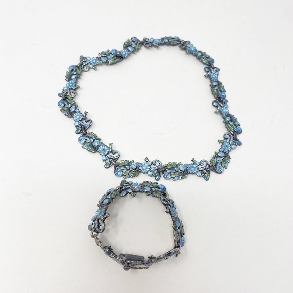 545 Vintage Margot de Taxco 5600 sterling and enamel necklace and bracelet - Picture 1 of 10